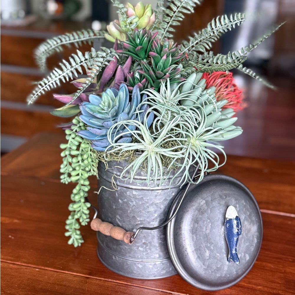 Galvanized Metal Planter with Succulents